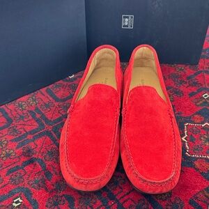 Vibrant Red Men's Suede Loafers